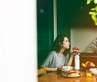 Gradient Color Style with Woman Eating Morning Breakfast