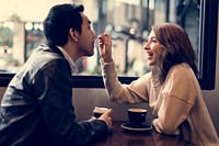 Couple Drinking Coffee Shop Relax