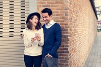Couple Dating Happiness Traveling Using Smart Phone