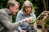 Elderly couple enjoying terrarium hobby