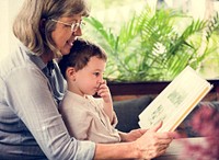 Grandmother Grandson Family Reading Leisure