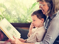 Grandmother Grandson Family Reading Leisure