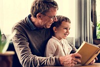 Grandfather Grandson Family Reading Leisure