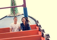 Couple Dating Amusement Park Ride Playful Fun Excitement