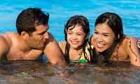 Family Swimming Pool Playing Togetherness Summer Holiday