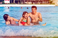 Family Swimming Pool Playing Togetherness Summer Holiday