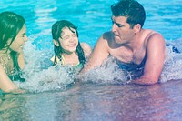 Family Swimming Pool Playing Togetherness Summer Holiday