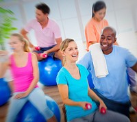 Diverse group of adults exercising 