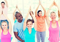 Diverse group of adults exercising 