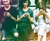 Gradient Color Style with Women Use Mobile Phone Together