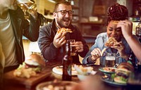 Group of people celebrate party with food