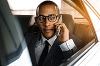 Businessman Sit Inside Car Use Mobile
