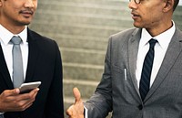 Business Men Talk Hands Hold Mobile