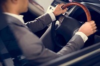 Businessman Drive Car Hands Steering Wheel