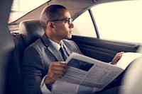 Businessman Sit Read Newspaper Inside Car