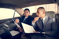 Business Men Talk Report Inside Car
