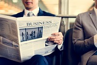 Business Men Break Sit Read Newspaper