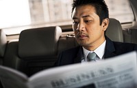 Businessman Sit Read Newspaper Inside Car