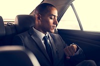 Businessman Sit Inside Car Waiting