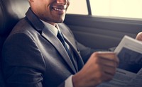 Businessman Sit Read Newspaper Inside Car