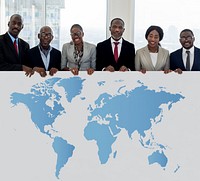 Diverse People Show World Map Board Placard