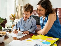 Mom Teaching Her Son Doing Homework