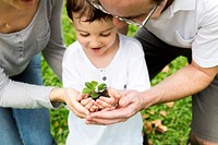 Family planting a tree together