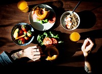 Healthy breakfast on wooden table