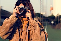 Girl with Glasses Taking Photos Camera