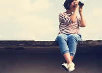 Adult Woman Using Binocular Watching Sky