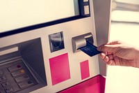 Adult Woman Hands With Debit Card at ATM
