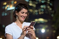 Adult Woman Using Mobile Phone Night Time