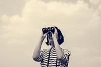 Adult Woman Using Binocular Watching Sky