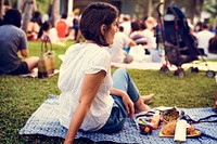 Adult Woman Sitting Picnic in The Park