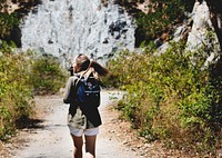 Backpack Women Traveler Journey Rock Mountain