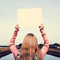 Young Woman Hands Holding Blank Empty Paper