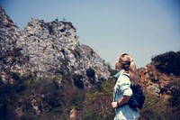 Backpack Women Traveler Journey Rock Mountain