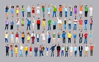 Multiethnic Casual People Togetherness Celebration Arms Raised Concept