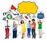 Group of People with Blank Speech Bubble and Digital Media Concepts