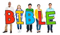 Multiethnic Group of People Holding Letter Bible