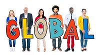 Multi-Ethnic Group of People Holding Text Global