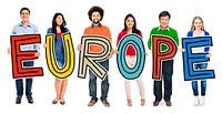 Multiethnic Group of People Holding Letter Europe