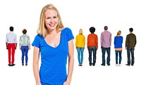Back View of Multi-Ethnic People and a Cheerful Woman