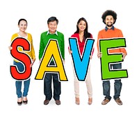 Group of Diverse People Holding Save
