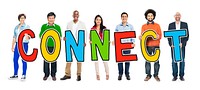 Multiethnic Group of People Holding Letter with Connect Concept