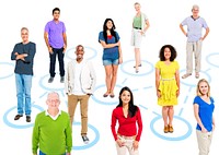 Group of multi-ethnic people in a connection themed picture.