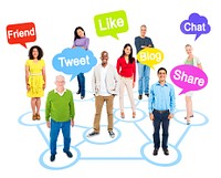 Group of Multi-Ethnic Socially Connected People with Speech Bubbles Above Them