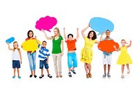 Group of Multi-Ethnic Mixed Age People Holding Colorful Empty Speech Bubble