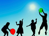 Children Kids Playing Balloons Innocence Concept