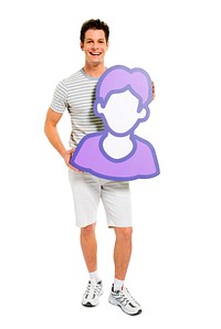 Happy man holding a cut out
